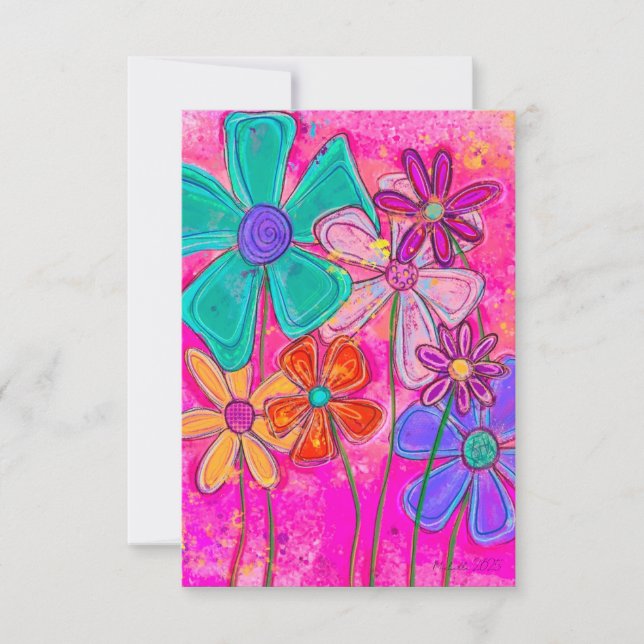 Tarjeta De Agradecimiento Pink Abstract Flowers (Anverso)