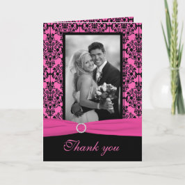 Tarjeta De Agradecimiento Pink and Black Damask Thank You Card with Photo