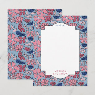 Tarjeta De Agradecimiento Pink and Blue Floral Block Print Boy Cumpleaños