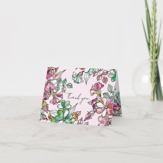 Tarjeta De Agradecimiento Pink and green flowers (Anverso)