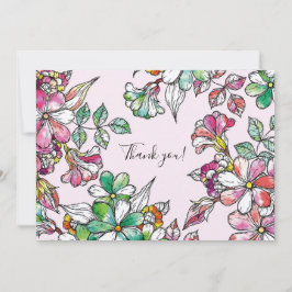 Tarjeta De Agradecimiento Pink and green flowers　フラット