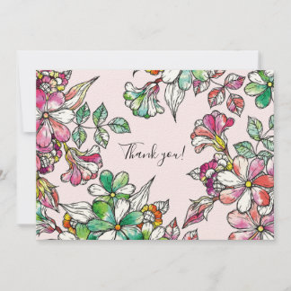 Tarjeta De Agradecimiento Pink and green flowers　フラット