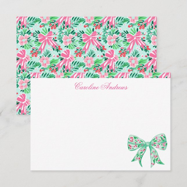 Tarjeta De Agradecimiento Pink and Green Palm Beach Holly Bow (Anverso / Reverso)