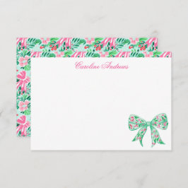 Tarjeta De Agradecimiento Pink and Green Palm Beach Holly Bow