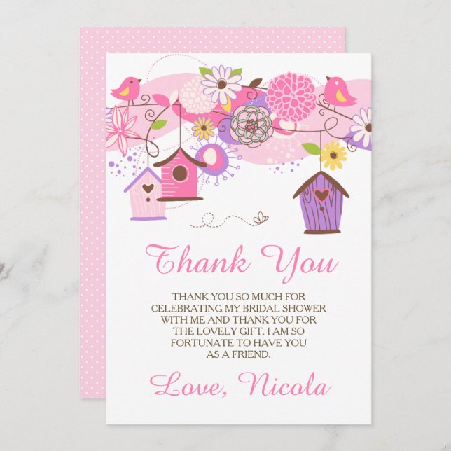 Tarjeta De Agradecimiento Pink and Purple Floral Bridal Shower Thank You (Anverso / Reverso)