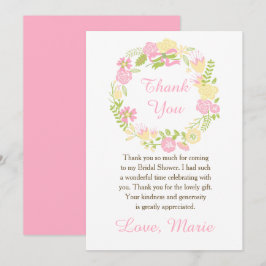 Tarjeta De Agradecimiento Pink and Yellow Floral Wreath Bridal Shower