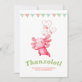 Tarjeta De Agradecimiento Pink Axolotl Divertidos niños Fiesta de cumpleaños