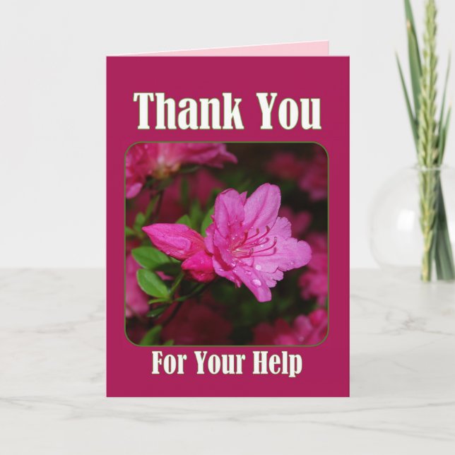 Tarjeta De Agradecimiento Pink Azalea Gracias Por Tu Ayuda (Anverso)