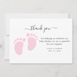 Tarjeta De Agradecimiento Pink Baby Feet Baby Shower Party, Girl Baby Shower