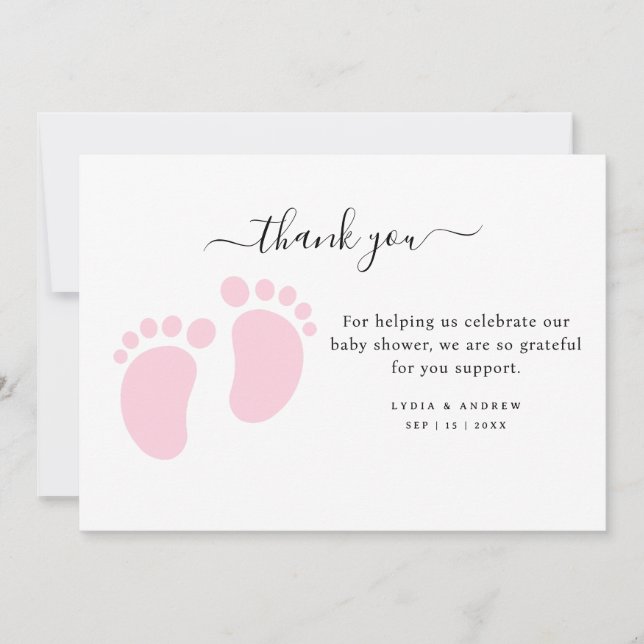 Tarjeta De Agradecimiento Pink Baby Feet Baby Shower Party, Girl Baby Shower (Anverso)
