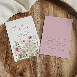 Tarjeta De Agradecimiento Pink Baby In Bloom Wildflower Baby Shower Flat