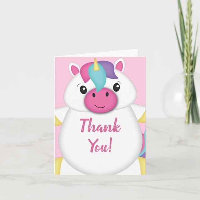 Tarjeta De Agradecimiento Pink Baby Shower de Unicorn (Anverso)