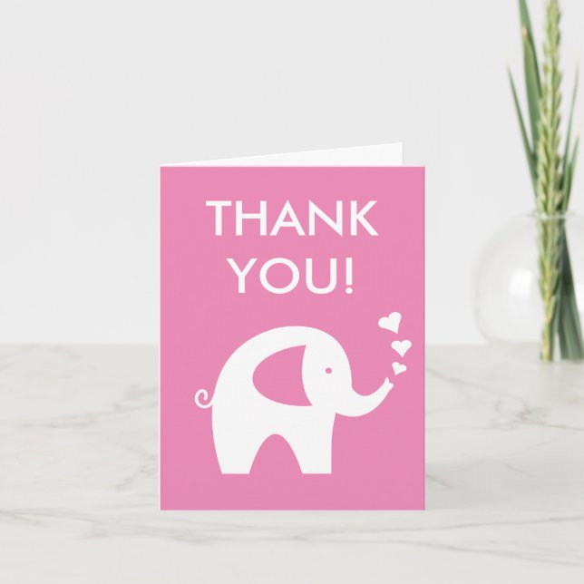 Tarjeta De Agradecimiento Pink baby shower thank you card with elephant (Anverso)