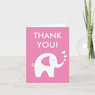 Tarjeta De Agradecimiento Pink baby shower thank you card with elephant