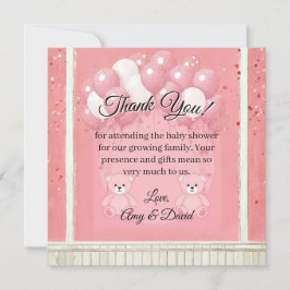Tarjeta De Agradecimiento Pink Ballon and Teddy Bear Thank You Card