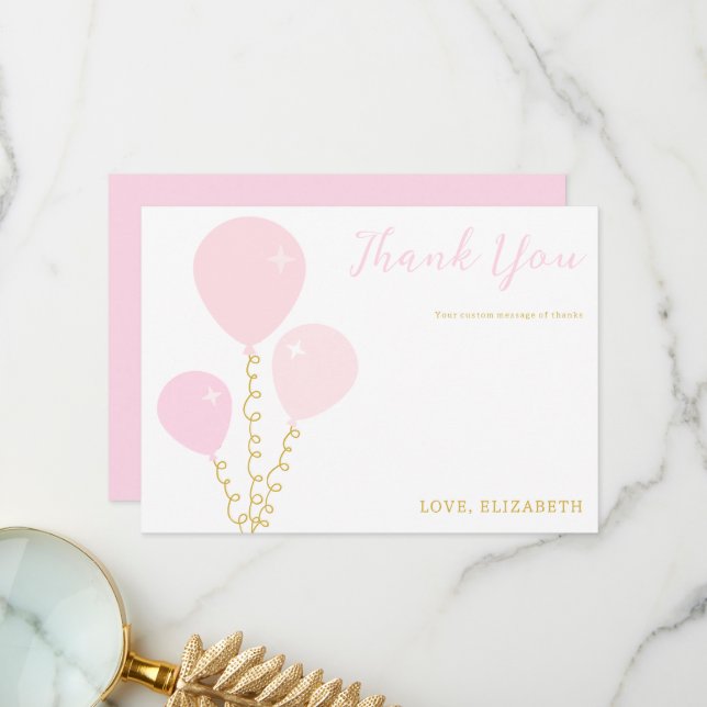 Tarjeta De Agradecimiento Pink Balloons Girl Baby Shower (Anverso/Reverso In Situ)
