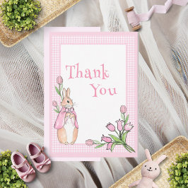 Tarjeta De Agradecimiento Pink Beatrix Potter Plaid Animal Theme Baby Shower