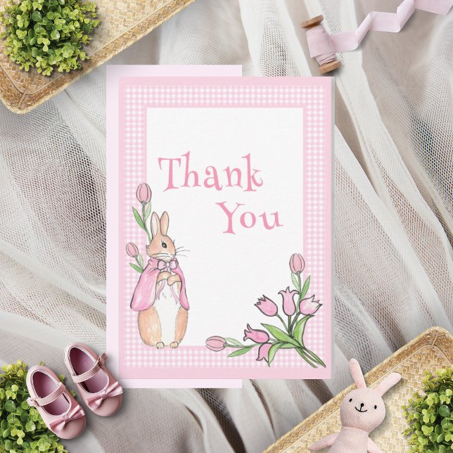 Tarjeta De Agradecimiento Pink Beatrix Potter Plaid Animal Theme Baby Shower (Subido por el creador)