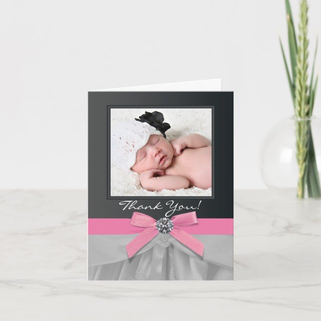 Tarjeta De Agradecimiento Pink Black Baby Photo (Anverso)