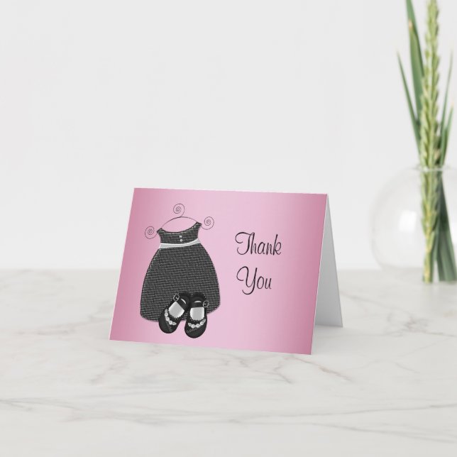 Tarjeta De Agradecimiento Pink Black Baby Shower Gracias Cartas (Anverso)