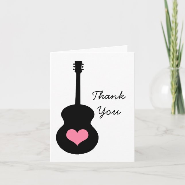 Tarjeta De Agradecimiento Pink/Black Guitar Heart Thank You Card (Anverso)