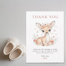 Tarjeta De Agradecimiento Pink Blush Woodland Deer Girl Baby Shower