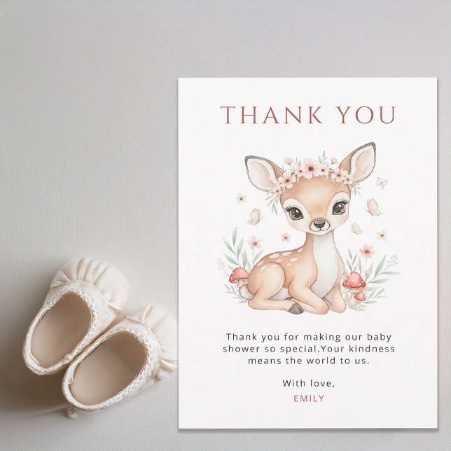 Tarjeta De Agradecimiento Pink Blush Woodland Deer Girl Baby Shower (Subido por el creador)