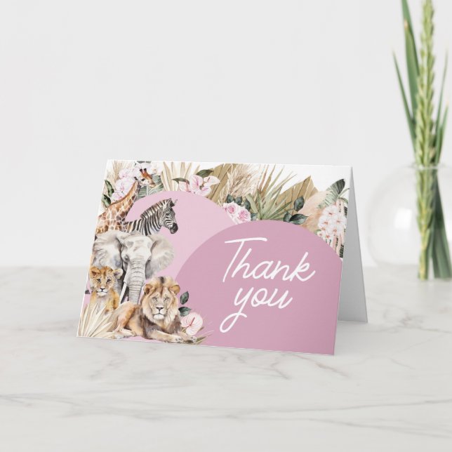 Tarjeta De Agradecimiento Pink Boho Safari Baby Shower (Anverso)