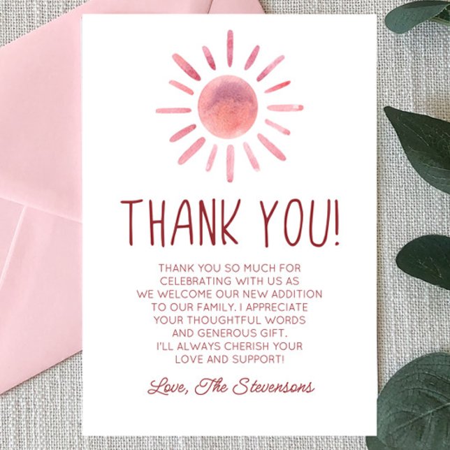 Tarjeta De Agradecimiento Pink Boho Sunshine Baby Shower (Subido por el creador)