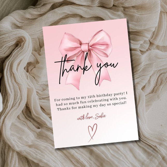 Tarjeta De Agradecimiento Pink Bow 12th Birthday Thank You Card (Subido por el creador)