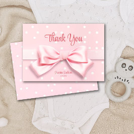 Tarjeta De Agradecimiento Pink Bow Baby Girl with Polka Dot