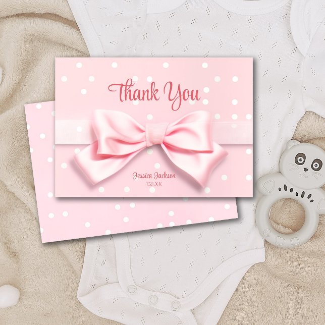 Tarjeta De Agradecimiento Pink Bow Baby Girl with Polka Dot (Subido por el creador)