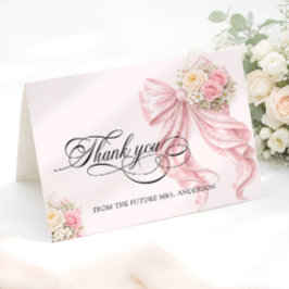 Tarjeta De Agradecimiento Pink Bow Bridal Shower Thank You Card