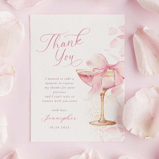 Tarjeta De Agradecimiento Pink Bow Brunch and Bubbly Gracias Card (Subido por el creador)