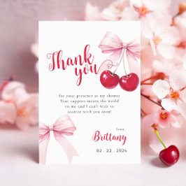 Tarjeta De Agradecimiento Pink Bow Cherry Baby Shower Thank You Card
