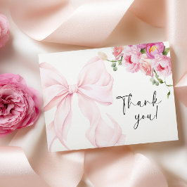 Tarjeta De Agradecimiento Pink Bow Floral Bridal Shower