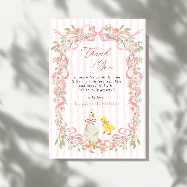 Tarjeta De Agradecimiento Pink Bow Floral Goose Baby Shower  (Subido por el creador)