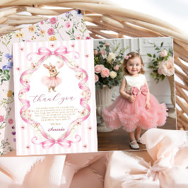 Tarjeta De Agradecimiento Pink Bow Gingham Bunny 1st Birthday