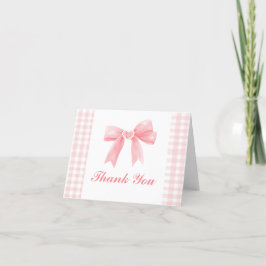 Tarjeta De Agradecimiento Pink Bow Gingham Coquette Birthday