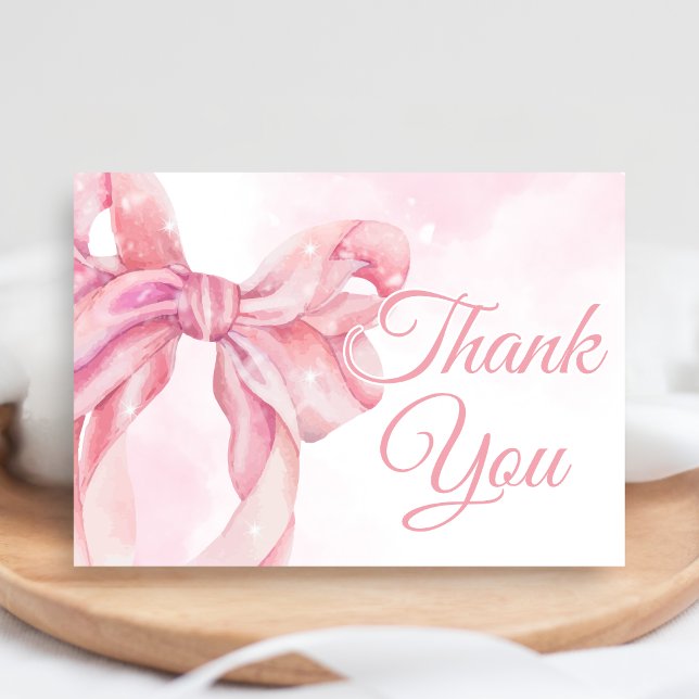 Tarjeta De Agradecimiento Pink Bow Girl Baby Shower (Pink Bow Coquette Girl Baby Shower Thank You Card)