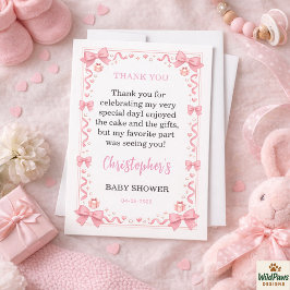 Tarjeta De Agradecimiento Pink Bow Girl Baby Shower – Cute & Fun Party