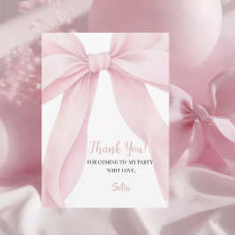 Tarjeta De Agradecimiento Pink Bow Girl First Birthday Flat 