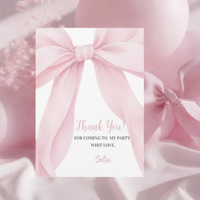 Tarjeta De Agradecimiento Pink Bow Girl First Birthday Flat  (Subido por el creador)