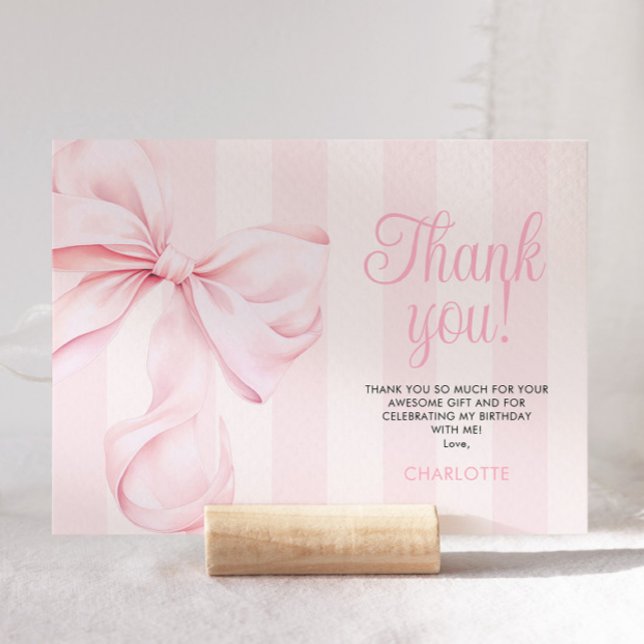 Tarjeta De Agradecimiento Pink Bow Girl First Birthday Flat Thank You Card (Subido por el creador)