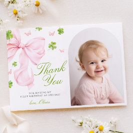 Tarjeta De Agradecimiento Pink Bow Lucky One Birthday Flat Thank You Card