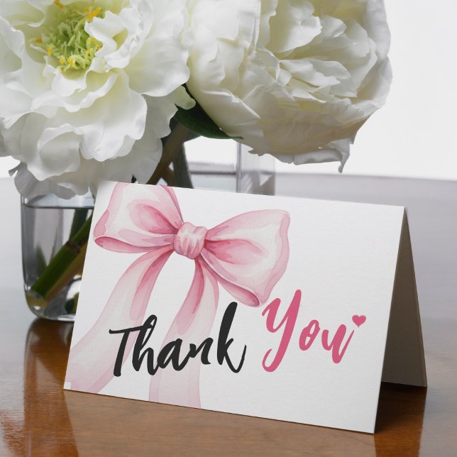 Tarjeta De Agradecimiento Pink Bow Ribbon (Pink Bow Ribbon Thank You Card
)