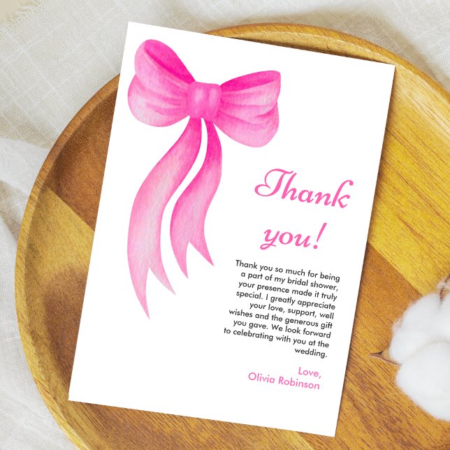 Tarjeta De Agradecimiento Pink Bow She's Tying the Knot Bridal Shower  (Pink Bow She's Tying the Knot Bridal Shower Thank You Card   )