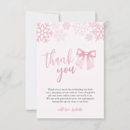 Tarjeta De Agradecimiento Pink Bow Snowflakes Winter Baby Shower