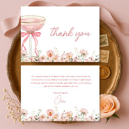Tarjeta De Agradecimiento Pink Bow Wildflowers Blush Bridal Shower