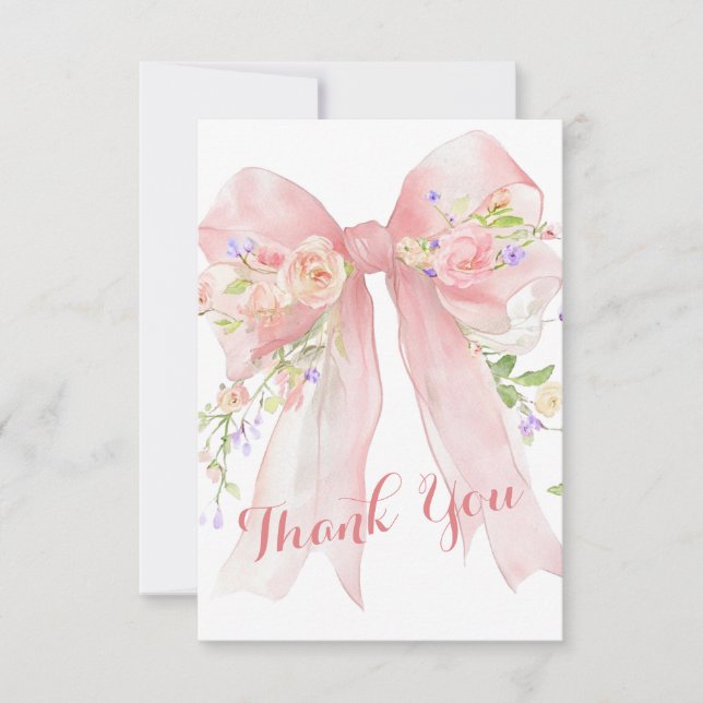 Tarjeta De Agradecimiento Pink Bow Wildflowers Thank You (Anverso)